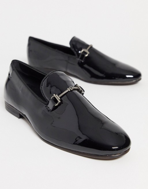 H By Hudson Bolton bar loafers in black patent