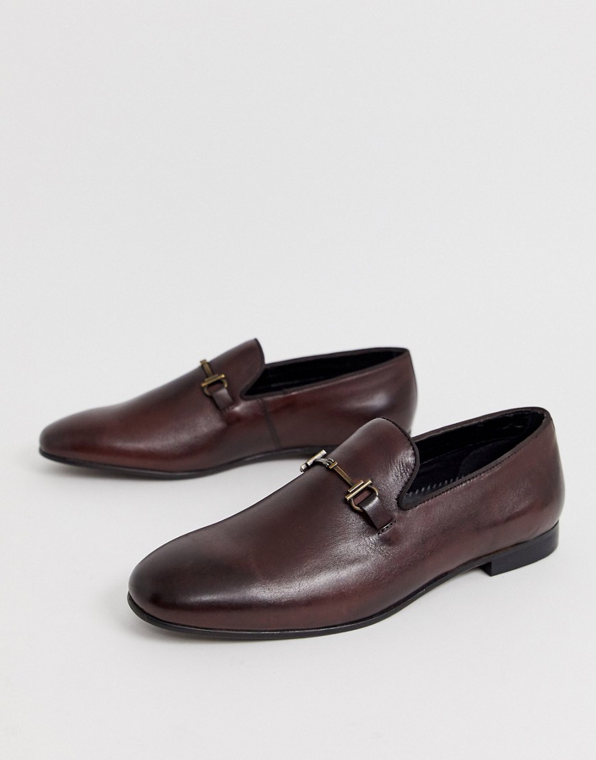 H By Hudson Bolton bar loafers in wine leather-Red
