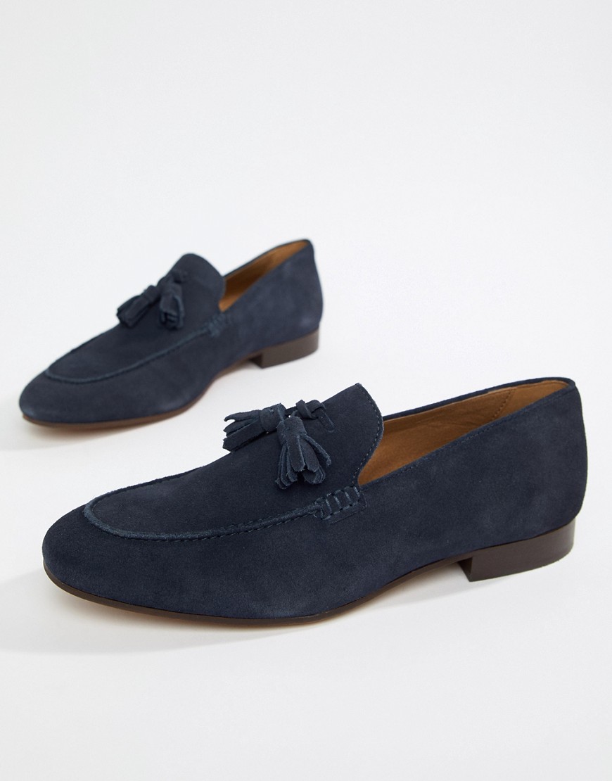 H By Hudson – Bolton – Marinblå loafers med tofsar i mocka