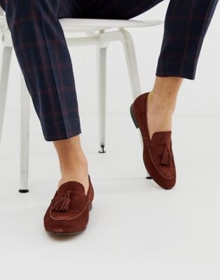 H by Hudson – Bolton – Rostfärgade loafers i mocka med tofsar-Brun