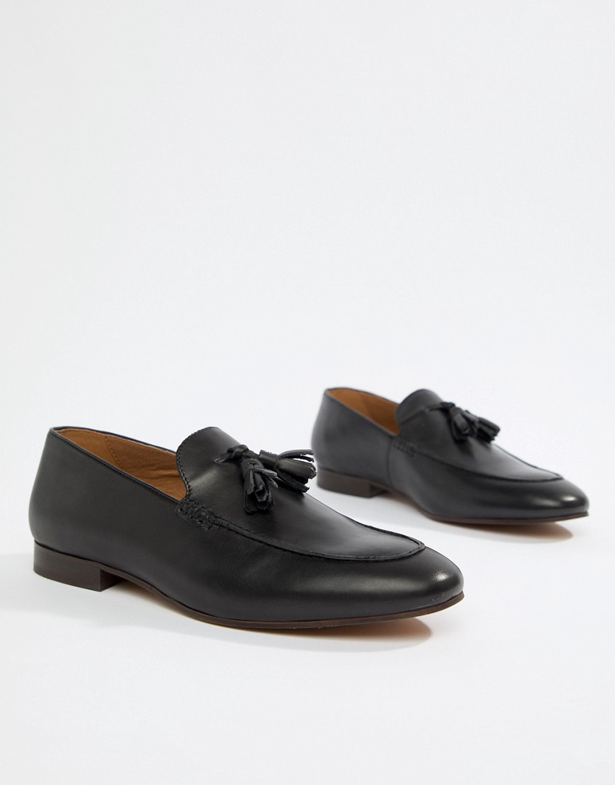 H By Hudson – Bolton – Svarta loafers med tofsar i läder