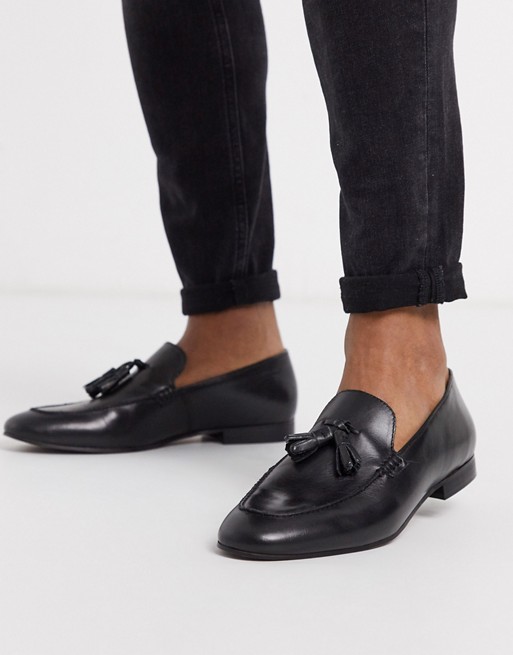 H by Hudson bolton tassel loafers in black leather