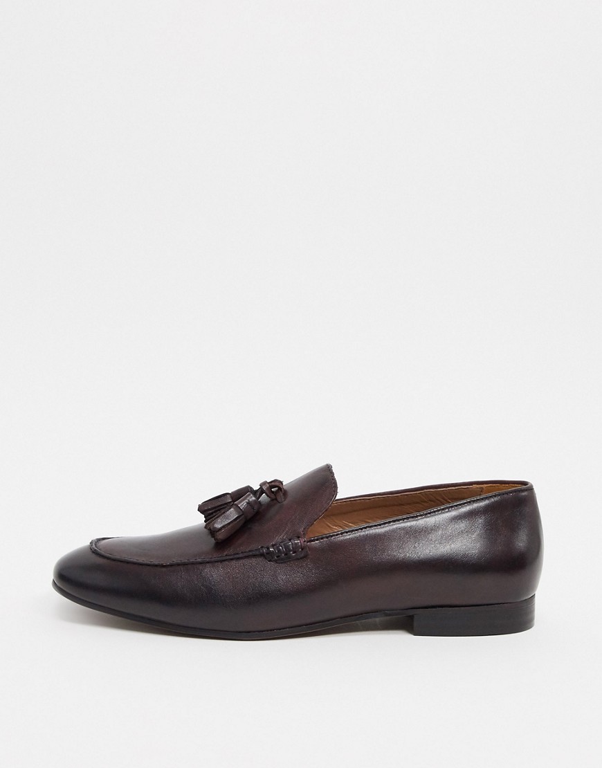 H By Hudson bolton tassel loafers in brown leather