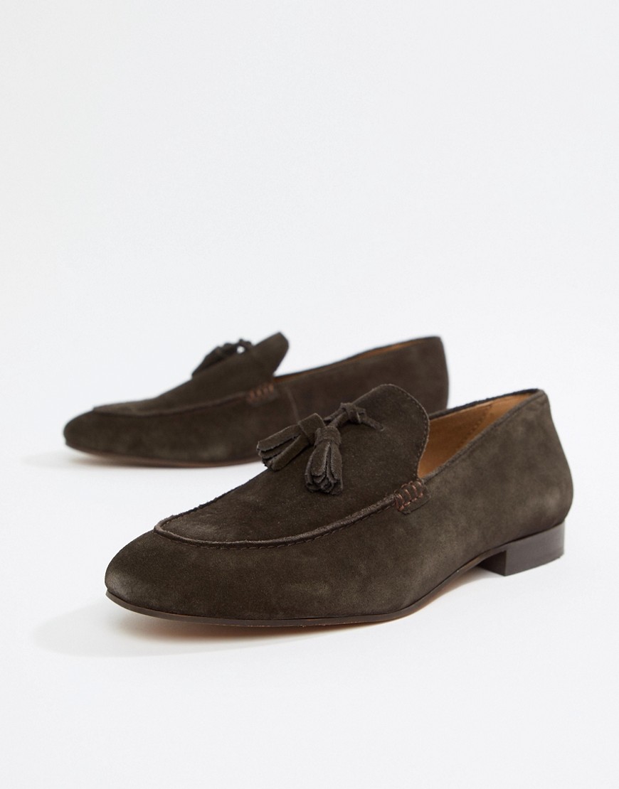 H By Hudson Bolton tassel loafers in brown suede