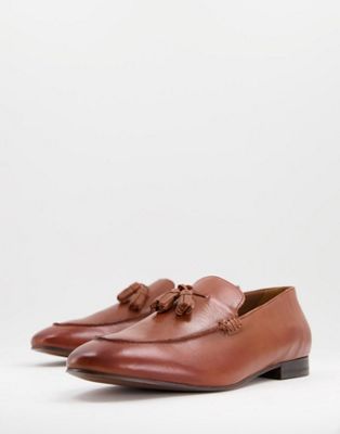 H By Hudson Bolton Tassel Loafers in tan leather