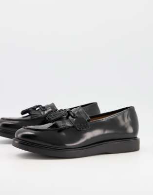 H By Hudson Calne High Shine Loafers In Black Leather In Black