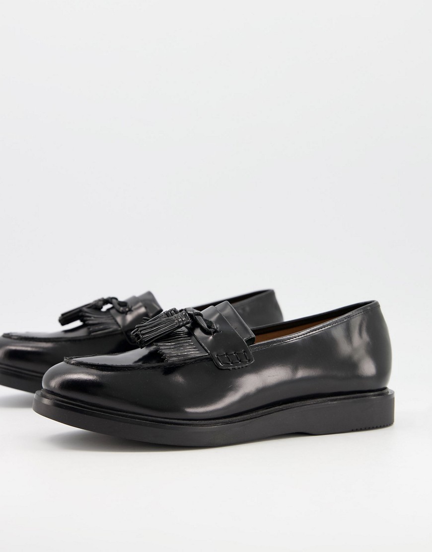 H By Hudson Calne High Shine Loafers In Black Leather