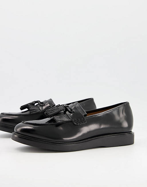 H by Hudson calne high shine loafers in black leather | ASOS