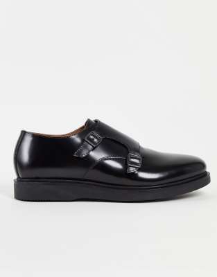H By Hudson Calverson Monk Shoes In Black Leather In Black