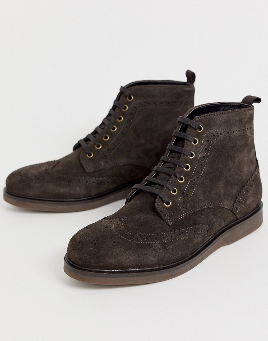 H by Hudson Calverston brogue boots in brown suede-Tan