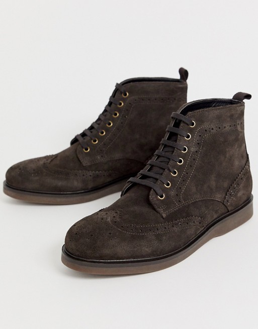 H by Hudson Calverston brogue boots in brown suede