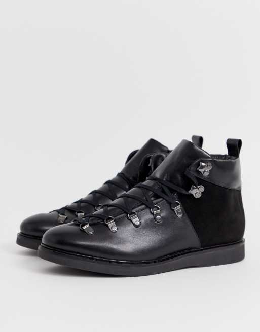 h by hudson battle lace up boots in black leather