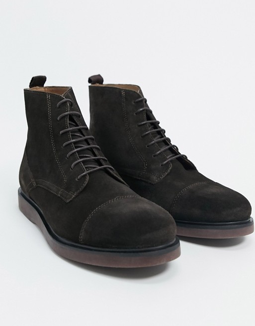 H by Hudson calverston toe cap boots in brown suede