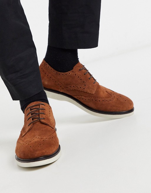 H by Hudson calverstone brogue in tan suede with white sole