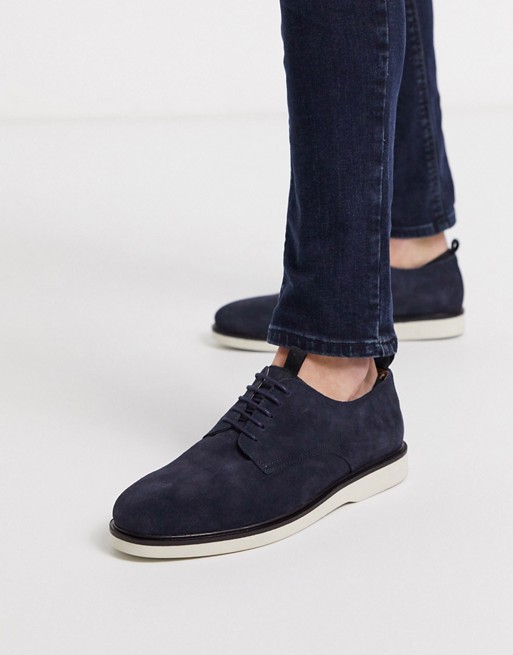 H by Hudson calverstone derby shoes in navy suede with white sole