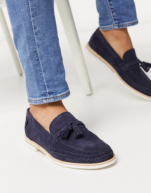 H By Hudson cannock saddle loafers in navy suede