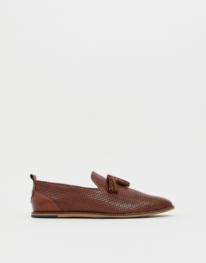 H by Hudson – Comber – Tanfärgade präglade loafers med tofsar-Guldbrun