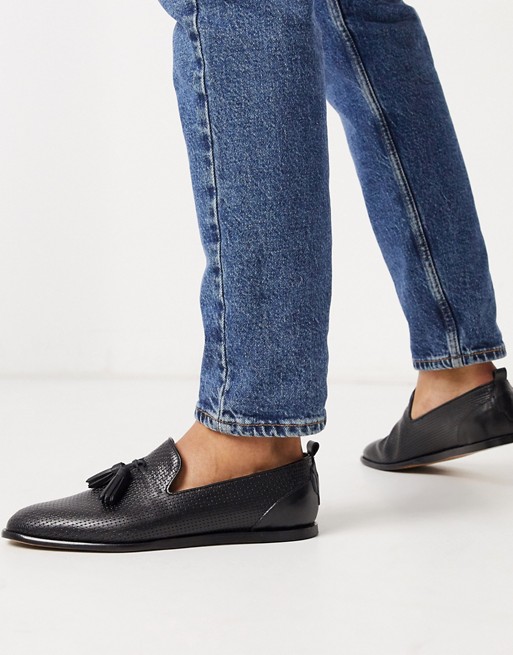 H By Hudson comber woven embossed loafers in black leather