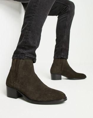 H By Hudson Exclusive Abram Cuban Chelsea Boots In Brown Suede