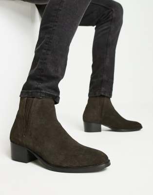 H By Hudson Exclusive Abram Cuban Chelsea Boots In Brown Suede