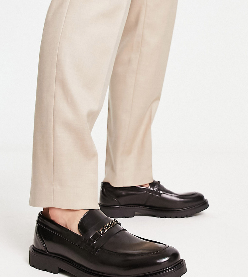h by hudson exclusive alec chain loafers in black leather