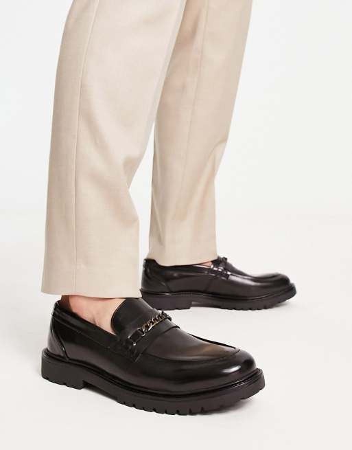 H by Hudson Exclusive Alec chain loafers in black leather ASOS