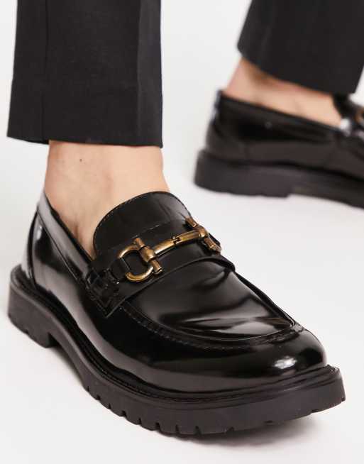 Asos design militant premium chunky leather loafer flat shoes online