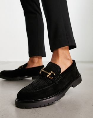 H by Hudson Exclusive Alevero loafers in black suede and croc