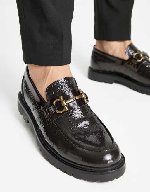 leather embossed slip on loafers