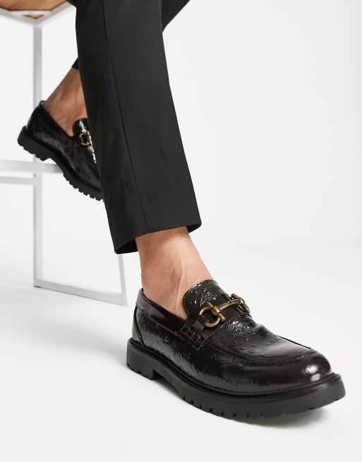 H by Hudson Exclusive Alevero loafers in brown ostrich embossed