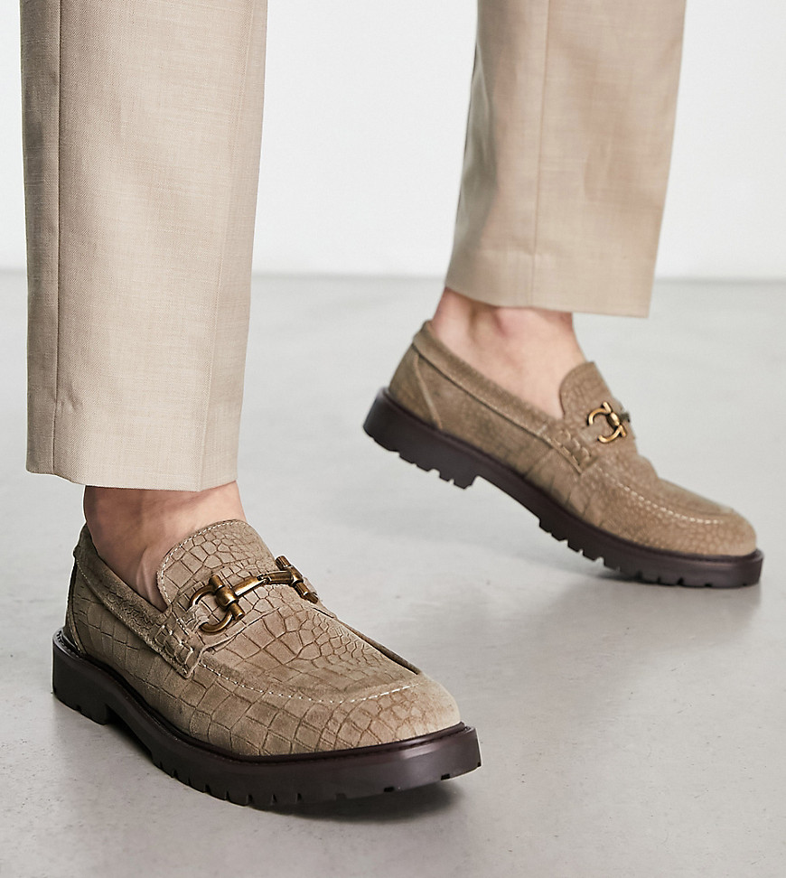 H By Hudson Exclusive Alevero Loafers In Taupe Croc Suede-neutral