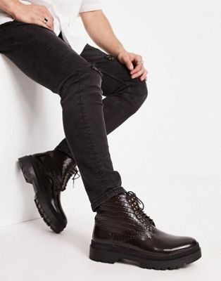 H by Hudson Exclusive Amos lace up boots in burgundy - ASOS Price Checker