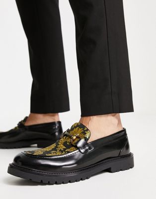 H by Hudson Exclusive Anakin loafers in black gold brocade - Click1Get2 Black Friday