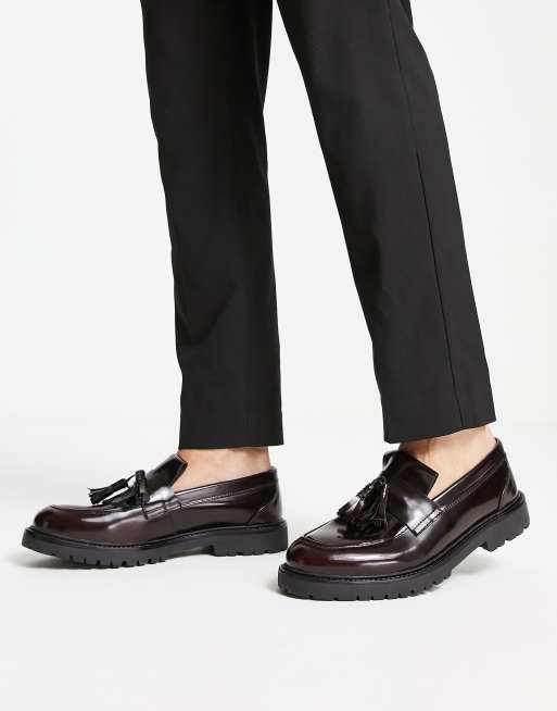 H by Hudson Exclusive Aries loafers in burgundy hi shine leather | ASOS