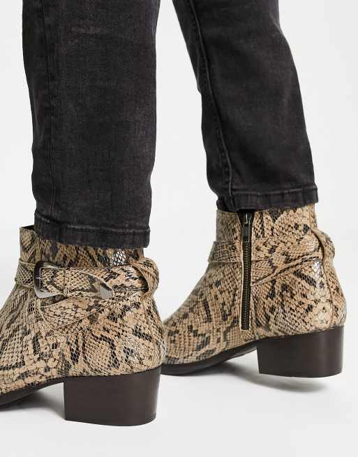 Beige faux clearance snake ankle boot