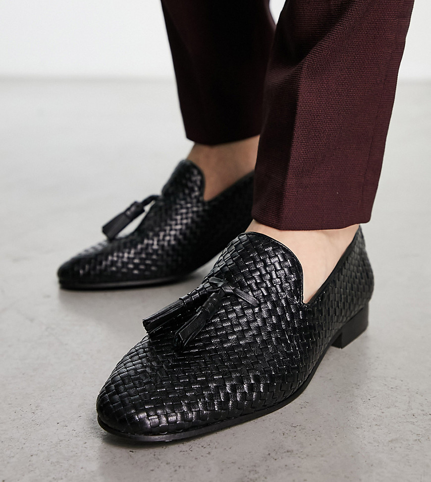 h by hudson exclusive banks loafers in black weave leather