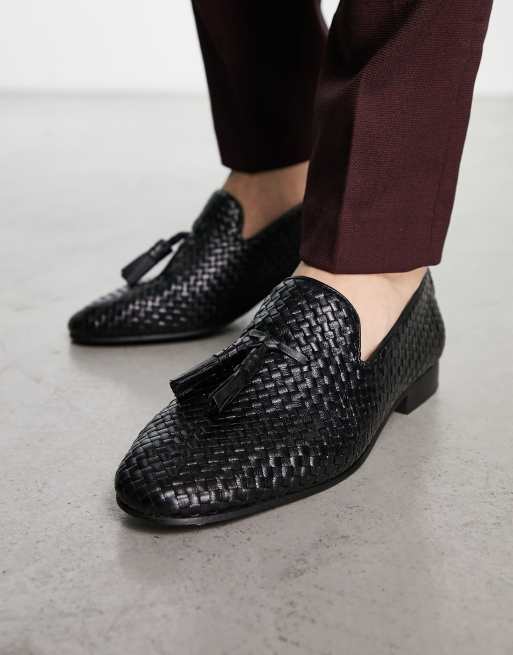 H by Hudson Exclusive Banks loafers in black weave leather | ASOS