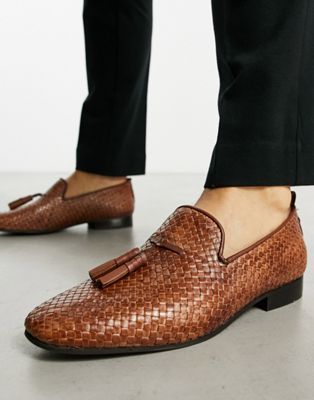H by Hudson Exclusive Banks loafers in tan weave leather