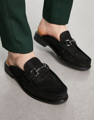 H by Hudson Exclusive Bevan backless loafers in black croc suede