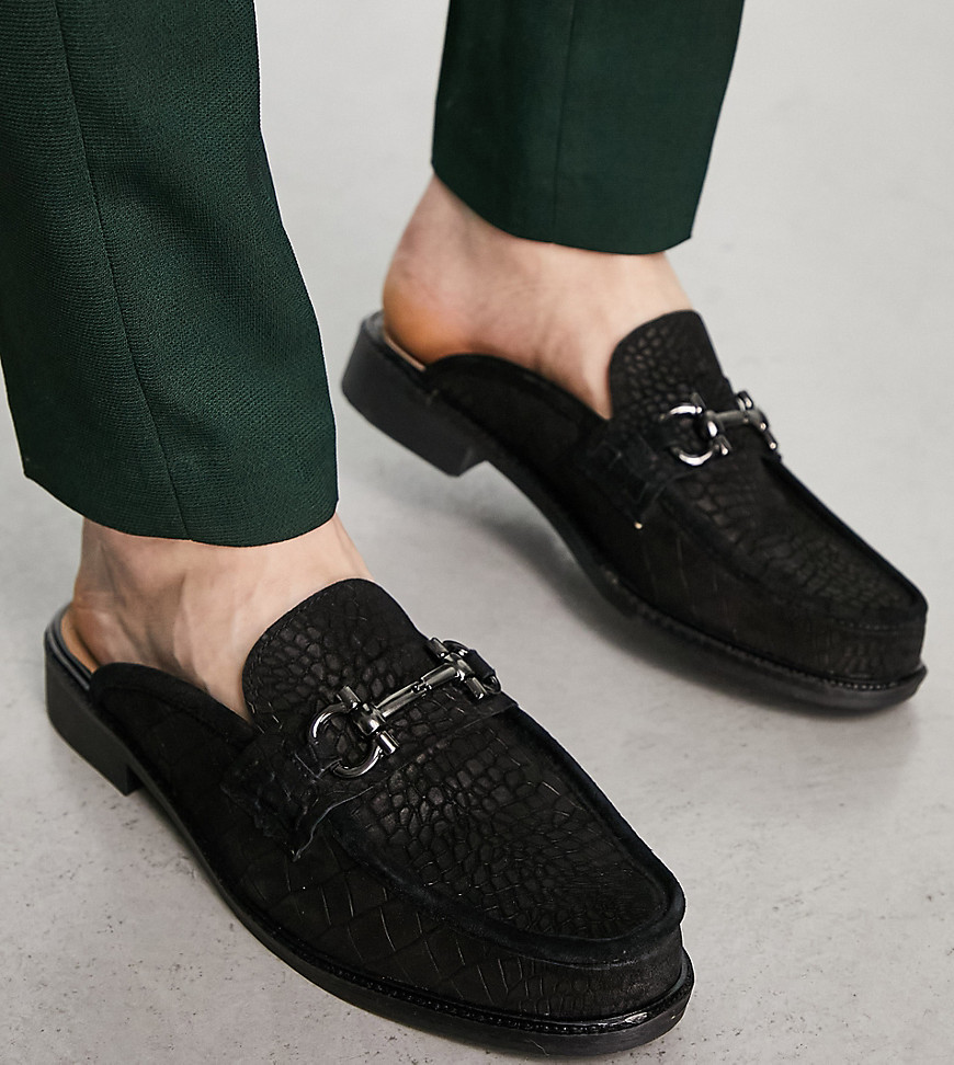 H By Hudson Exclusive Bevan Backless Loafers In Black Croc Suede
