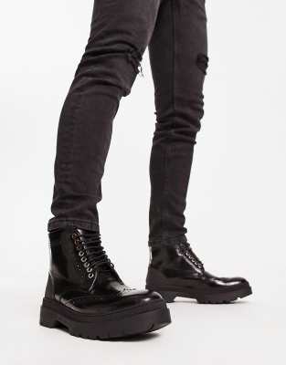 H By Hudson Exclusive Brogue Boots In Black