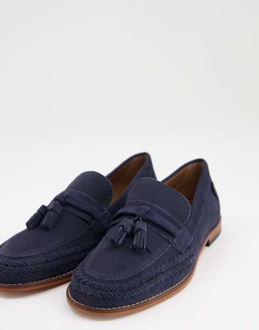 H by Hudson Exclusive Guilder woven tassel loafers in navy suede 