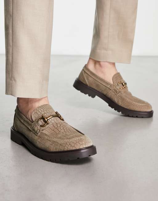H By Hudson - Exclusives - Alevero - Loafers in taupe suède met krokodillenmotief