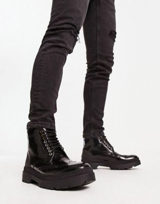 H by Hudson Exclusive brogue boots in black - ASOS Price Checker