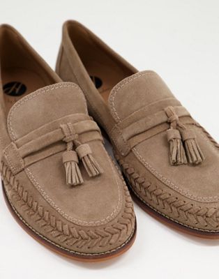 Chaussures, bottes et baskets H By Hudson - Guilder - Mocassins tressés en daim avec pampilles - Taupe