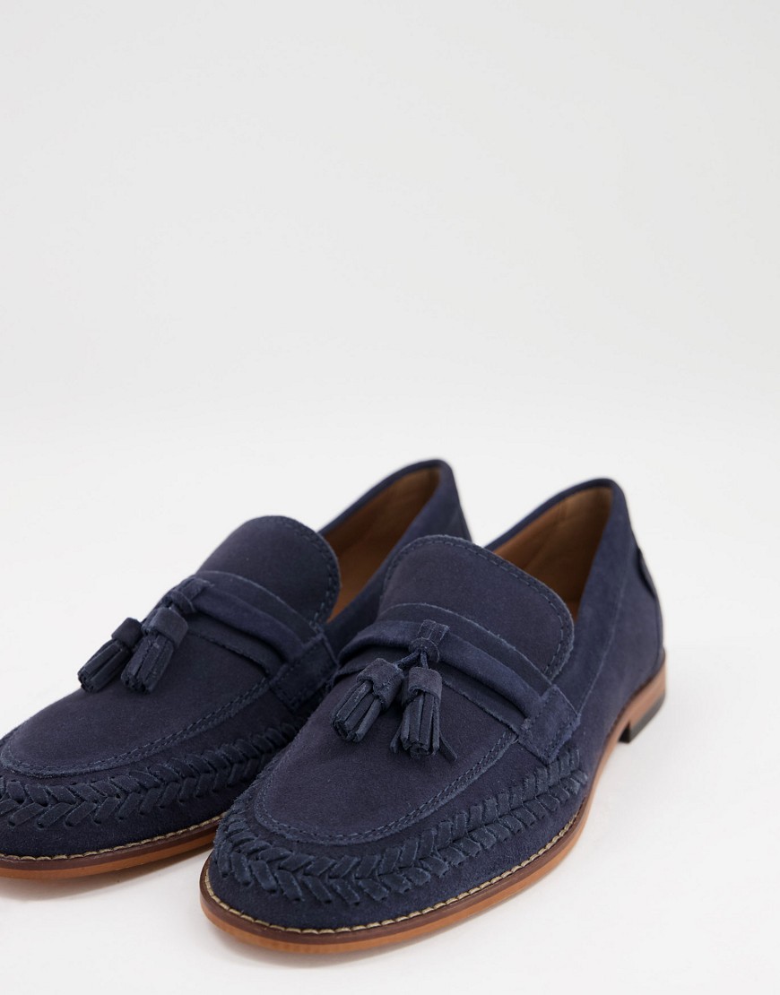 H By Hudson Guilder Woven Tassel Loafers In Navy Suede