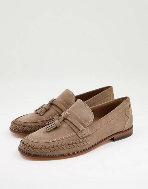 H by Hudson guilder woven tassel loafers in taupe suede