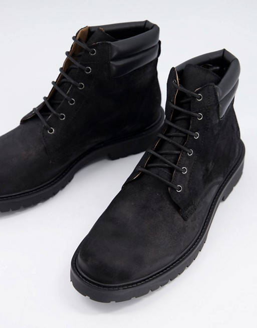 H by Hudson handle hiker boots in black waxy