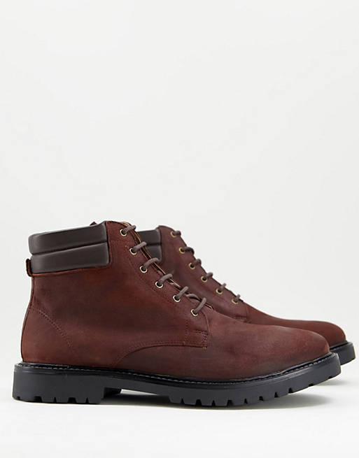 H by Hudson handle hiker boots in brown waxy leather