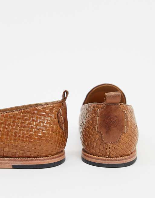 H By Hudson Ipanema – Brązowe plecione loafersy ze skóry, 4 z 4